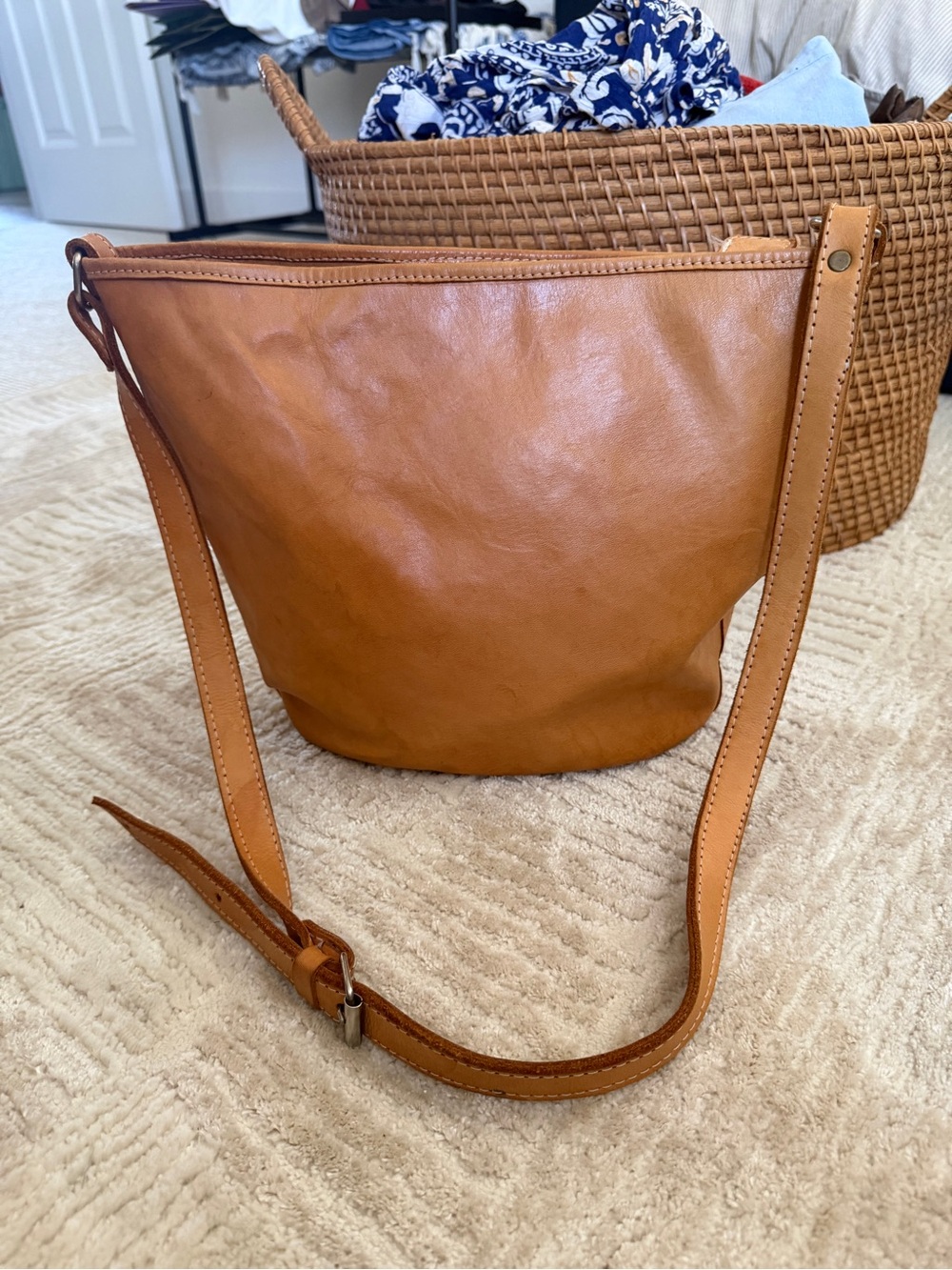 Leather Crossbody Bag in Tan